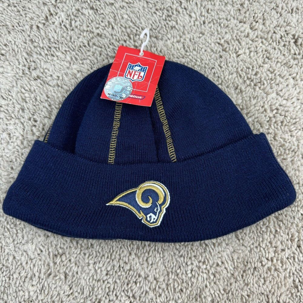 St Louis LA Rams Beanie Reebok Retro Blue Gold Team Patch Logo Cuffed Knit Cap